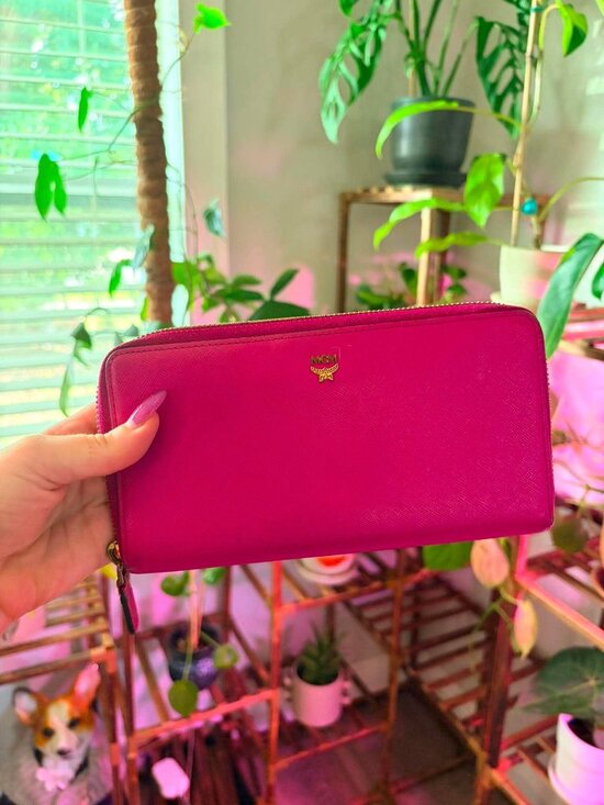 MCM Handbags - MCM Pink Visetos Saffiano Leather Zip Around Continental Wallet